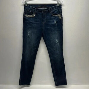 STS Blue Emma Denim Jeans Skinny Fit Ankle Pearl Diamond Embellished Size 28
